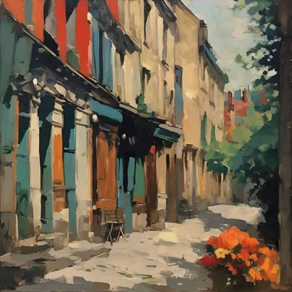 Καλλιτεχνική εικόνα σύγχρονου αστικού τοπίου με ζωγραφικό στυλ, εμπνευσμένη από μεγάλους καλλιτέχνες.